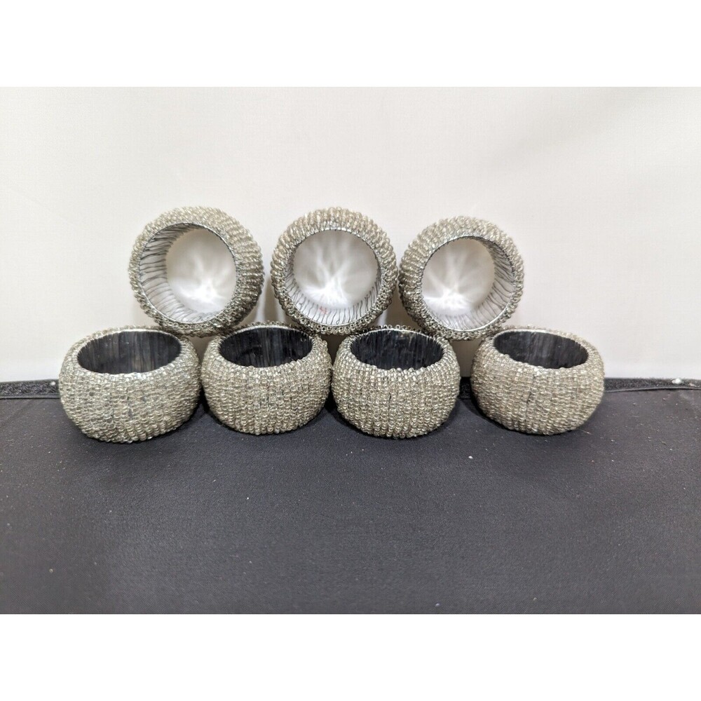 Silver Toned Jewel Look 7 piece Napkin Ring Set